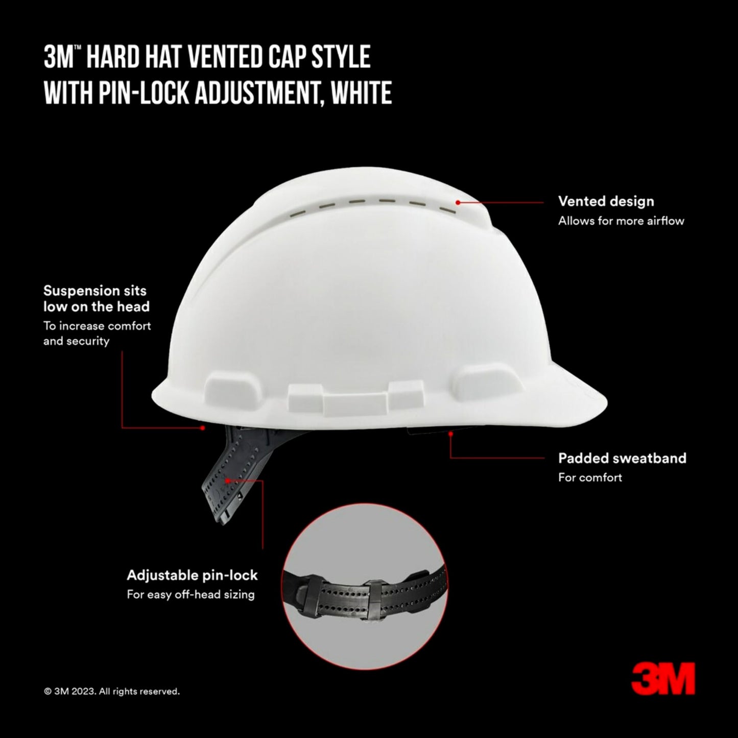 3M™ Vented Hard Hat CHHWH1-V-12-DC, with PinLock Adjustment, White, 12/Case