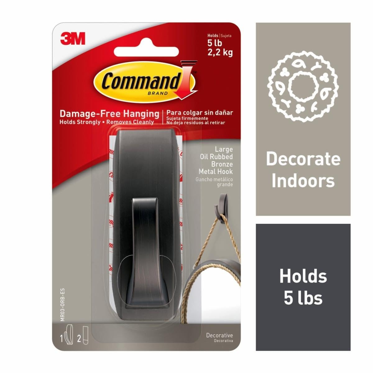 Command™ Modern Reflections Large Metal Hook MR03-ORB-ES, Oil Rubbed Bronze