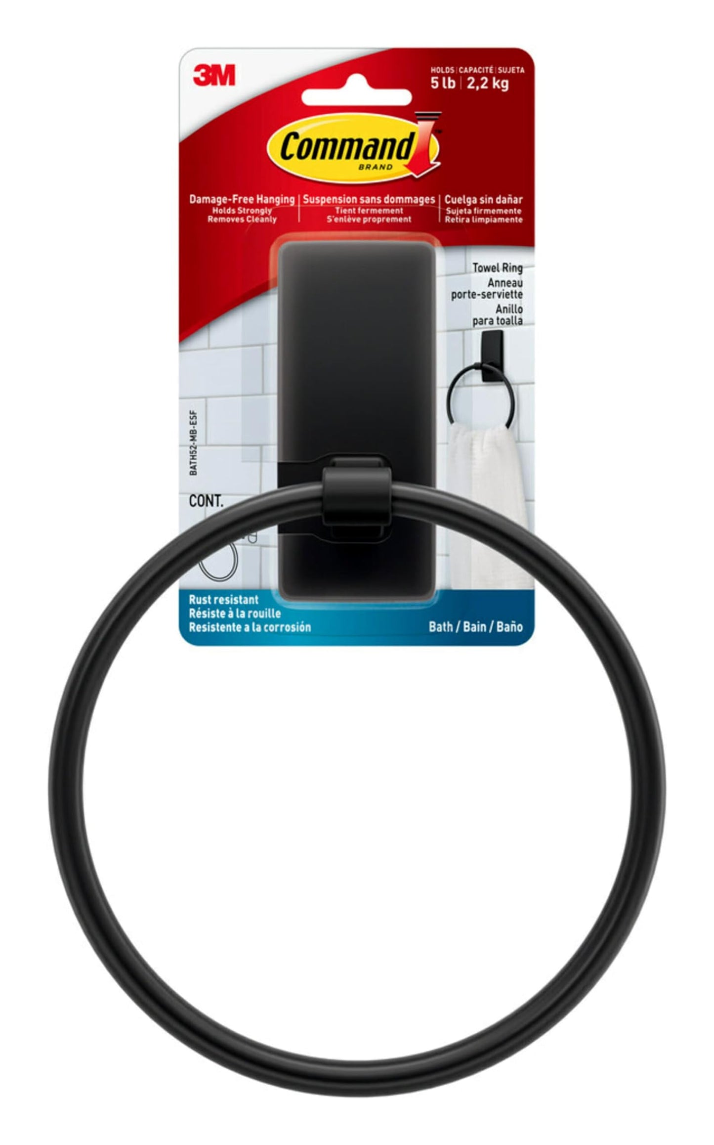 Command™ Bath Matte Black Towel Ring BATH52-MB-ESF