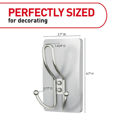 Command™ X-Large Satin Nickel Triple Hook 17038SN-2ES, 2 Pack, 2 hooks, 6 strips