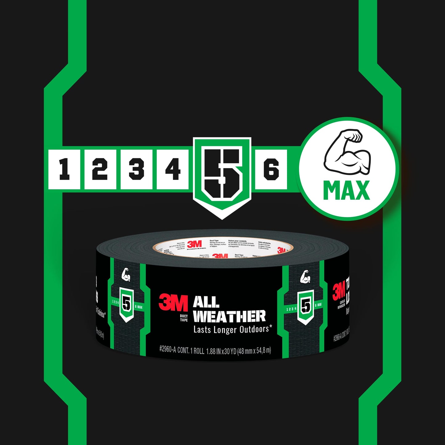 3M™ All Weather Duct Tape 2540, 1.88 in x 40 yd (48 mm x 36.5 m), 12 rolls/case
