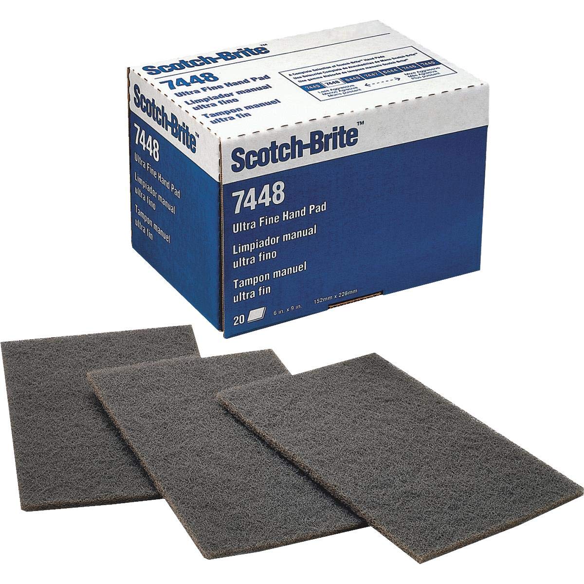 Scotch-Brite™ Hand Pad 7448 Pro, PO-HP, SiC Ultra Fine, Gray, 6 in x 9 in, 20/Carton, 60 ea/Case