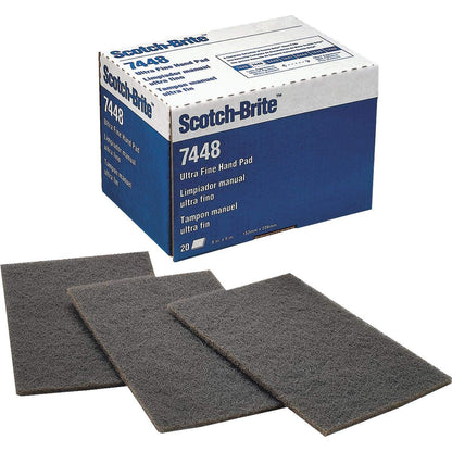 Scotch-Brite™ Hand Pad 7448 Pro, PO-HP, SiC Ultra Fine, Gray, 6 in x 9 in, 20/Carton, 60 ea/Case