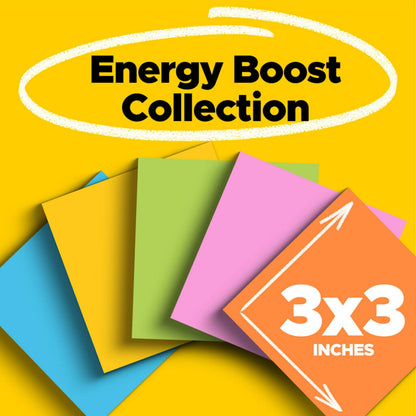Post-it® Super Sticky Notes 654-24SSAU, Energy Boost Collection, 3 in x 3 in (76 mm x 76 mm), 100% PEFC, SGSCH-PEFC-COC-110078
