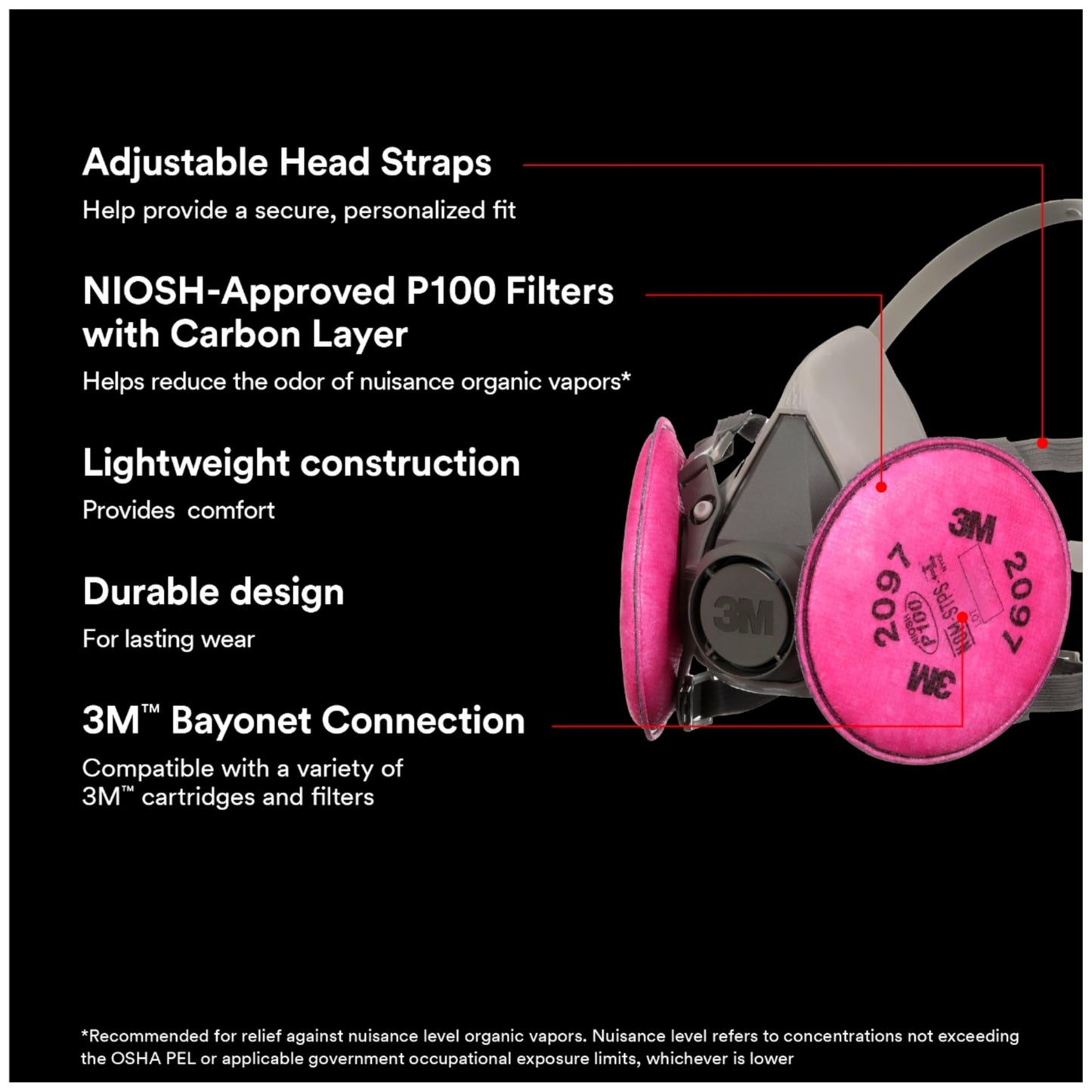 3M™ Performance Mold and Lead Paint Removal Respirator P100, 6297P1-DC, Size Medium, 1 each/pack, 4 packs/case