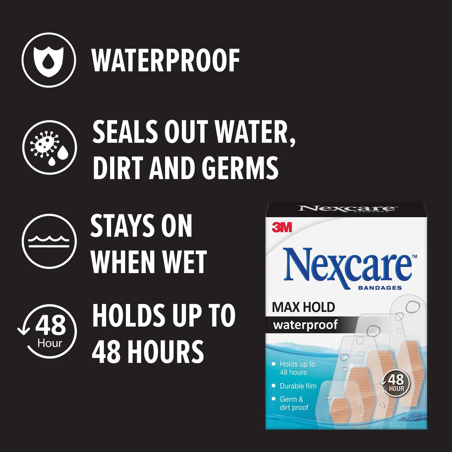 Nexcare™ Max Hold Waterproof Bandages MHW-15, Assorted 15ct