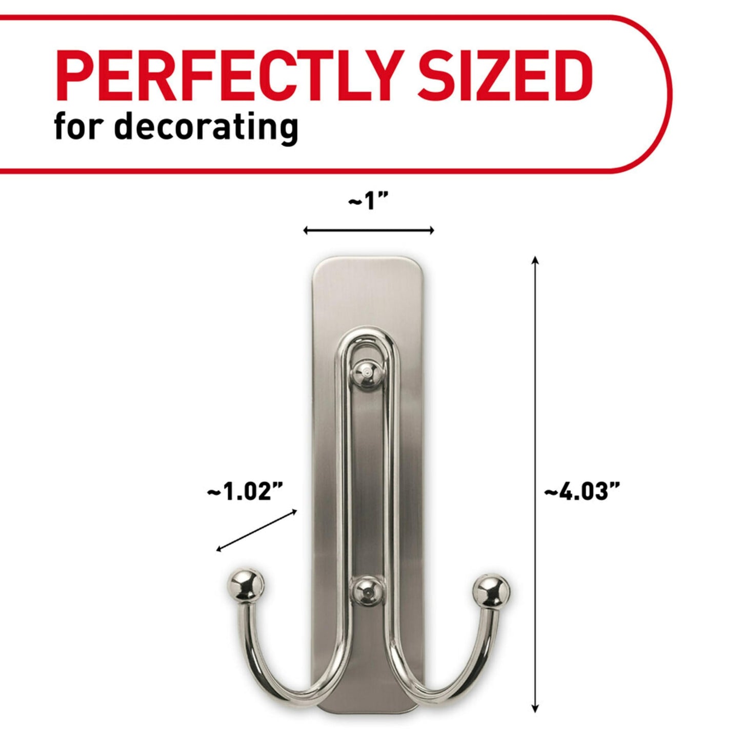 Command™ Large Satin Brass Double Hook 17036BR-ES, 1 Hook, 1 Strip