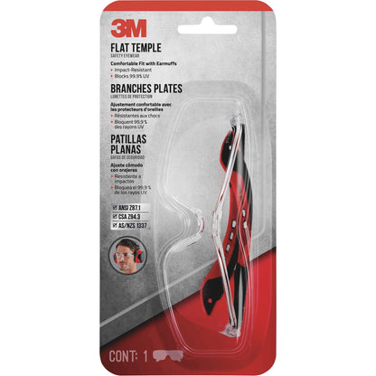3M™ Flat Temple Eyewear, 47010H1-C, Black/Red, Clear Lens, Anti-Scratch, 12/case