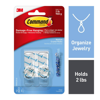 Command Damage-Free Removable Crystal Plastic Knob Hook, 2 Lb Medium, Clear