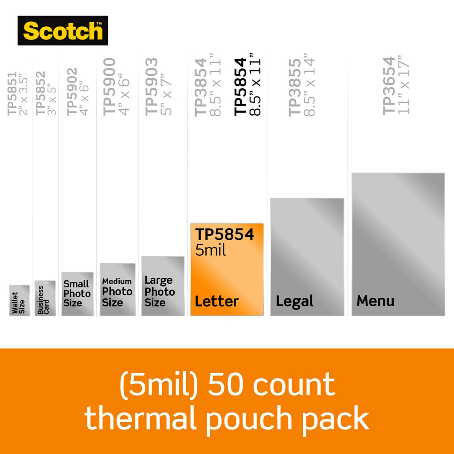 Scotch™ Thermal Pouches 5 mil TP5854-50, 8.9 in x 11.4 in (228 mm x 291 mm)