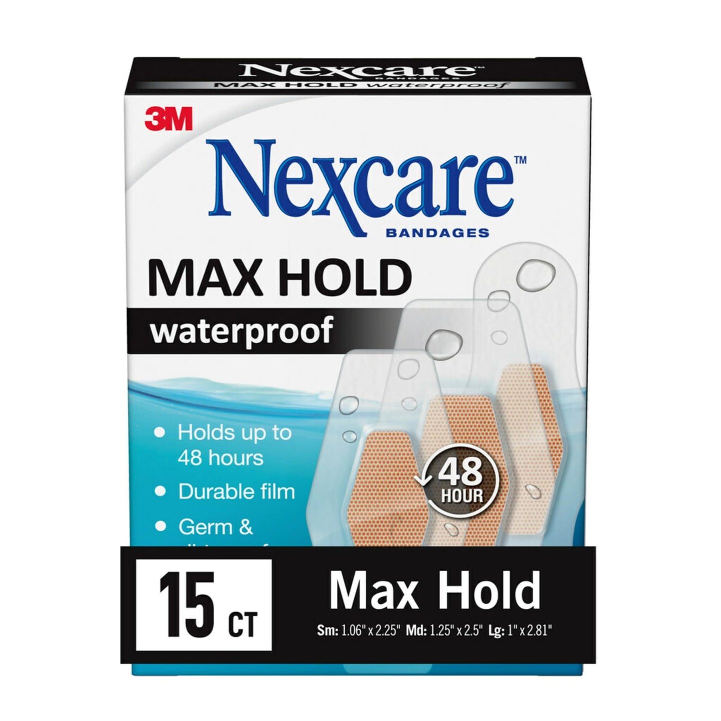 Nexcare™ Max Hold Waterproof Bandages MHW-15, Assorted 15ct