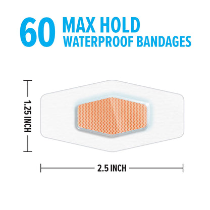 Nexcare™ Max Hold Waterproof Bandages MHW-60, One Size 60ct 1.25 in x 2.5 in (31 mm x 63 mm)