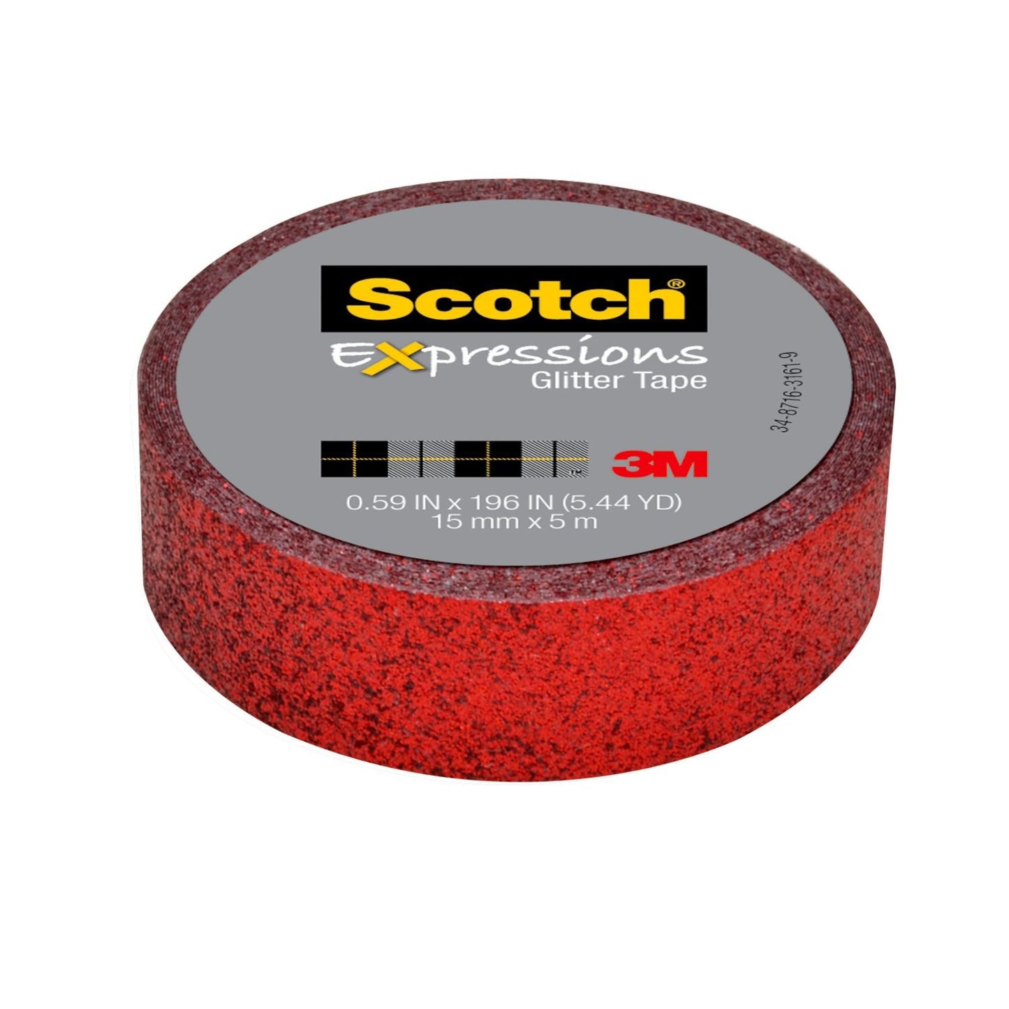 Scotch® Expressions Glitter Tape C514-RED, .59 in x 196 in (15 mm x 5 m) Red Glitter