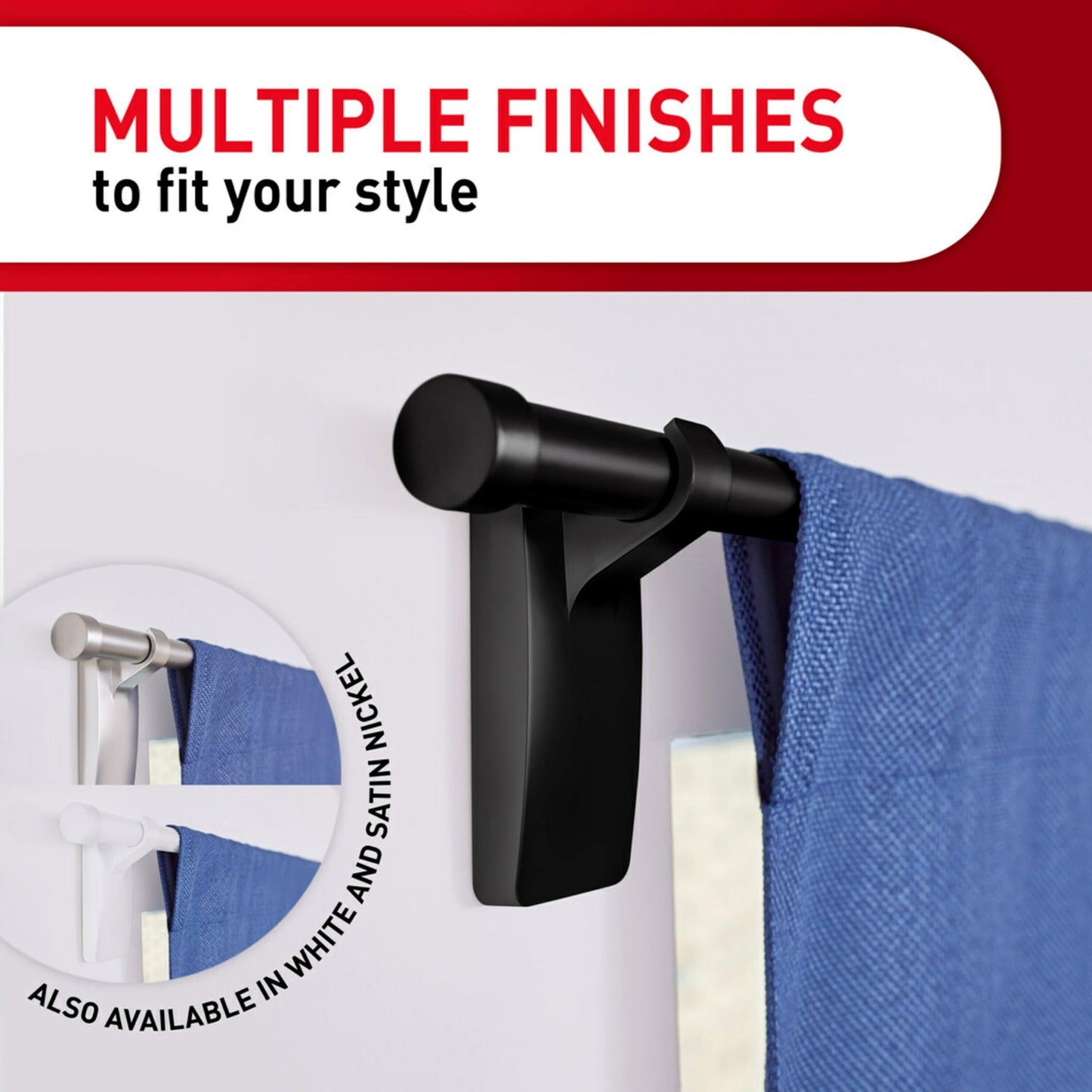 Command™ Matte Black Curtain Rod Hooks 17654MB-2ESF, 2 hooks, 4 strips