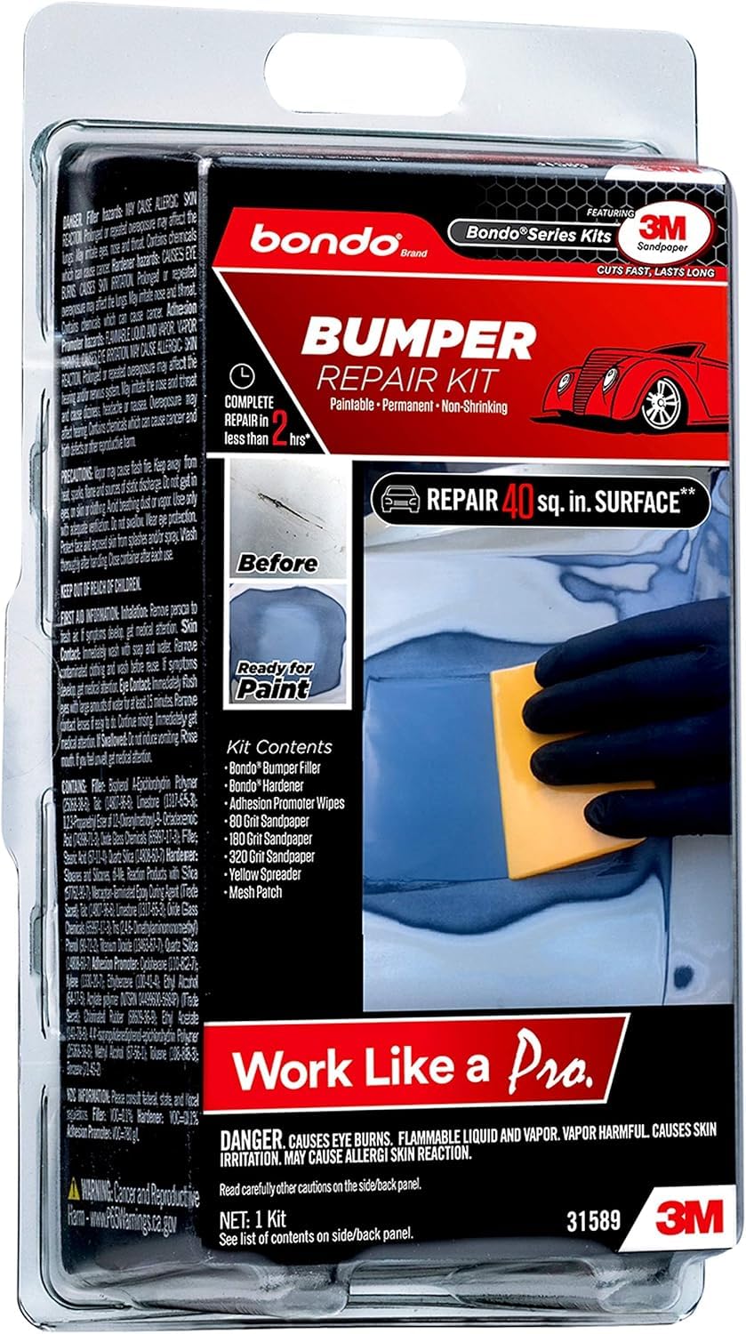 Bondo Bumper Repair Kit, Paintable - Permanent - Non-Shrinking Repair in Less Than Two Hours, 1 Kit