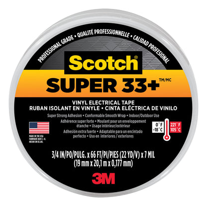 Scotch® Super 33+™ Vinyl Electrical Tape, 6132-BA-3PK-6, 0.75 in x 66 ft x 0.007 in (19 mm x 20,1 m x 0.177 mm), 6/case