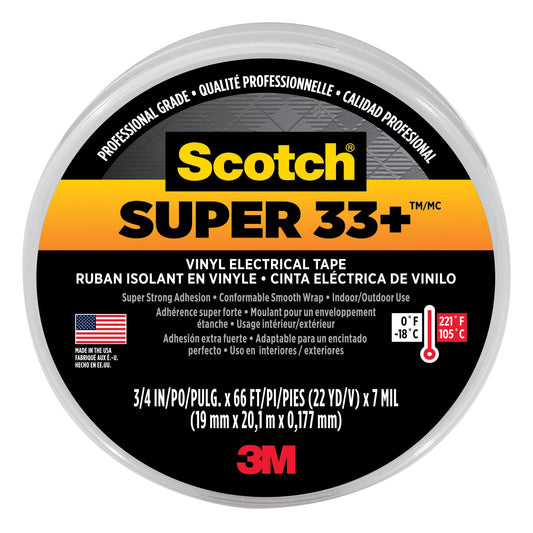 Scotch® Super 33+™ Vinyl Electrical Tape, 6132-BA-3PK-6, 0.75 in x 66 ft x 0.007 in (19 mm x 20,1 m x 0.177 mm), 6/case
