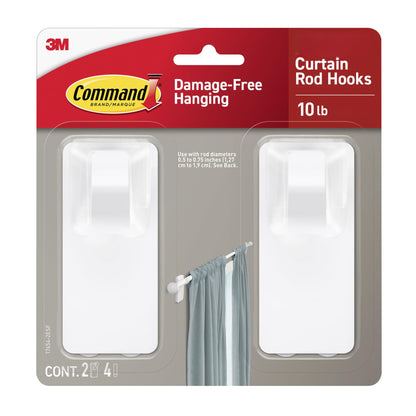 Command™ White Curtain Rod Hooks 17654-2ESF, 2 hooks, 4 strips