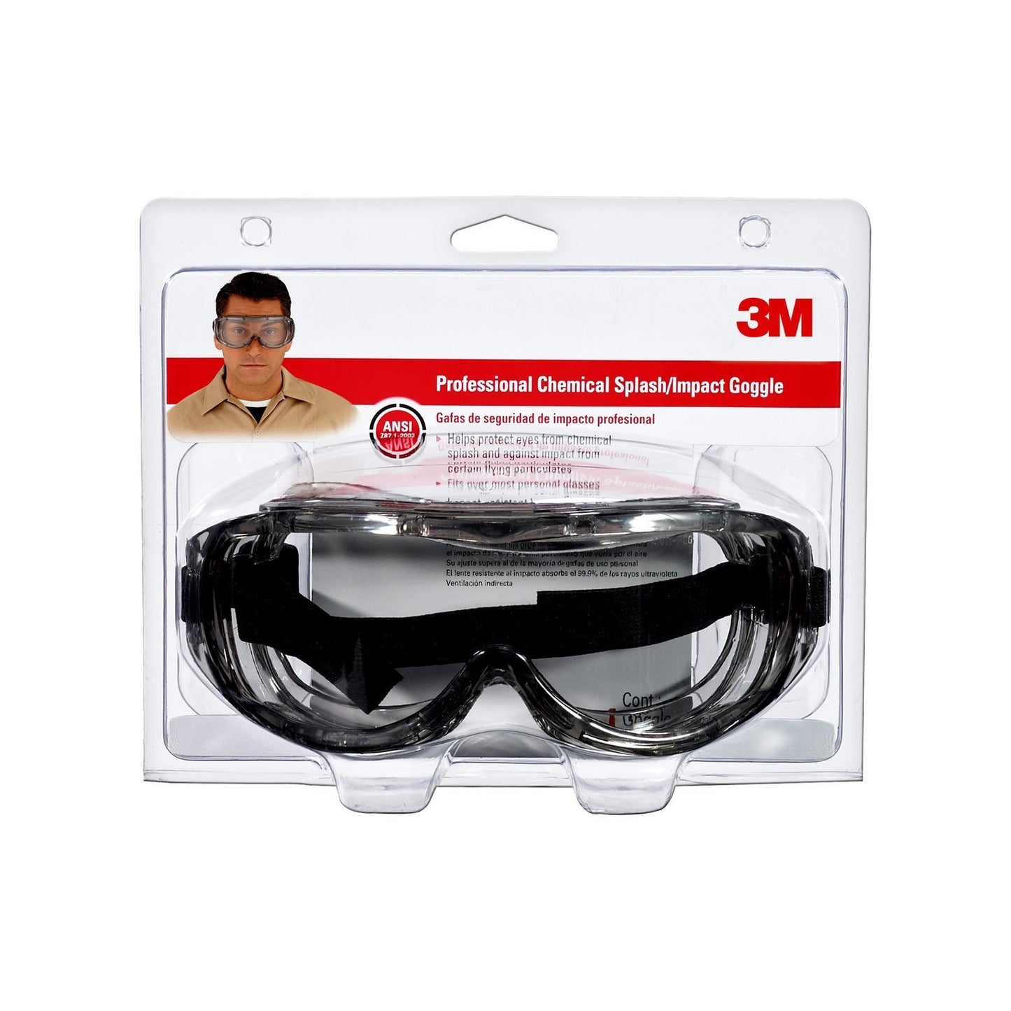 3M™ Professional Goggle, Chemical Splash, 91264H1-DC, Black Strap, Gray Lens, 4/case