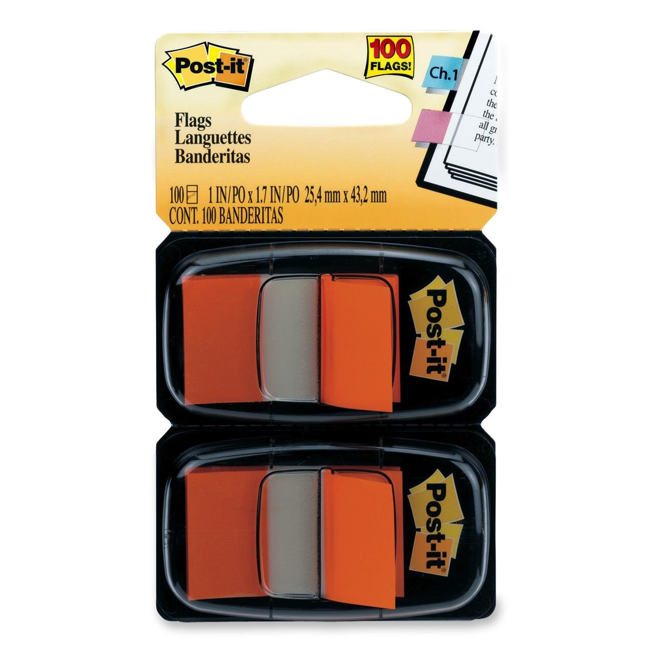 Post-it® Flags 680-OE2, 1 in. x 1.7 in. (2.54 cm x 4.31 cm) Orange, 2-pk
