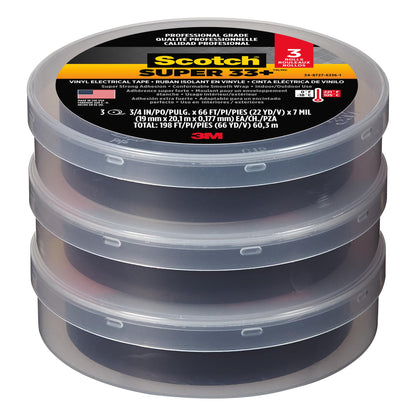 Scotch® Super 33+™ Vinyl Electrical Tape, 6132-BA-3PK-6, 0.75 in x 66 ft x 0.007 in (19 mm x 20,1 m x 0.177 mm), 6/case