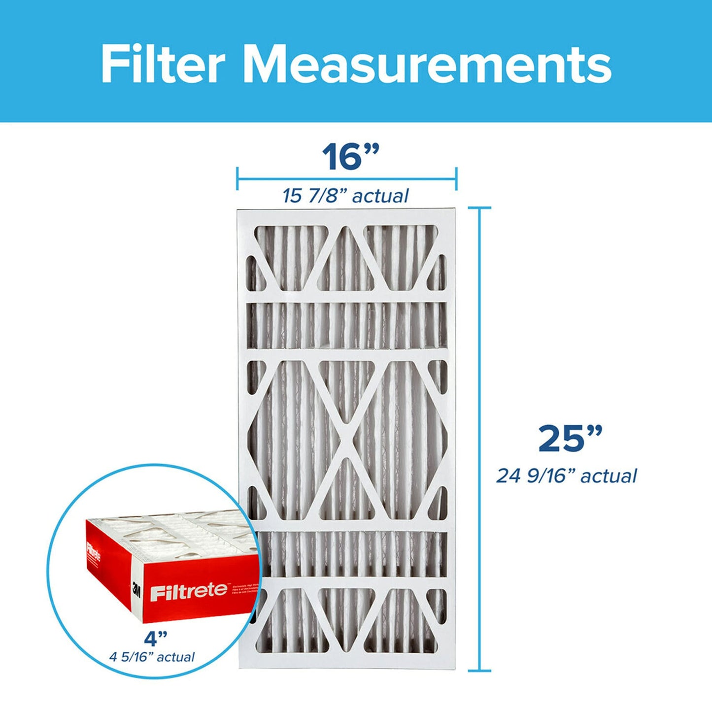 Filtrete™ Electrostatic Air Filter 1000 MPR NADP01-2PK-1E, 16 in x 25 in x 4 in (40.6 cm x 63.5 cm x 10.1 cm)