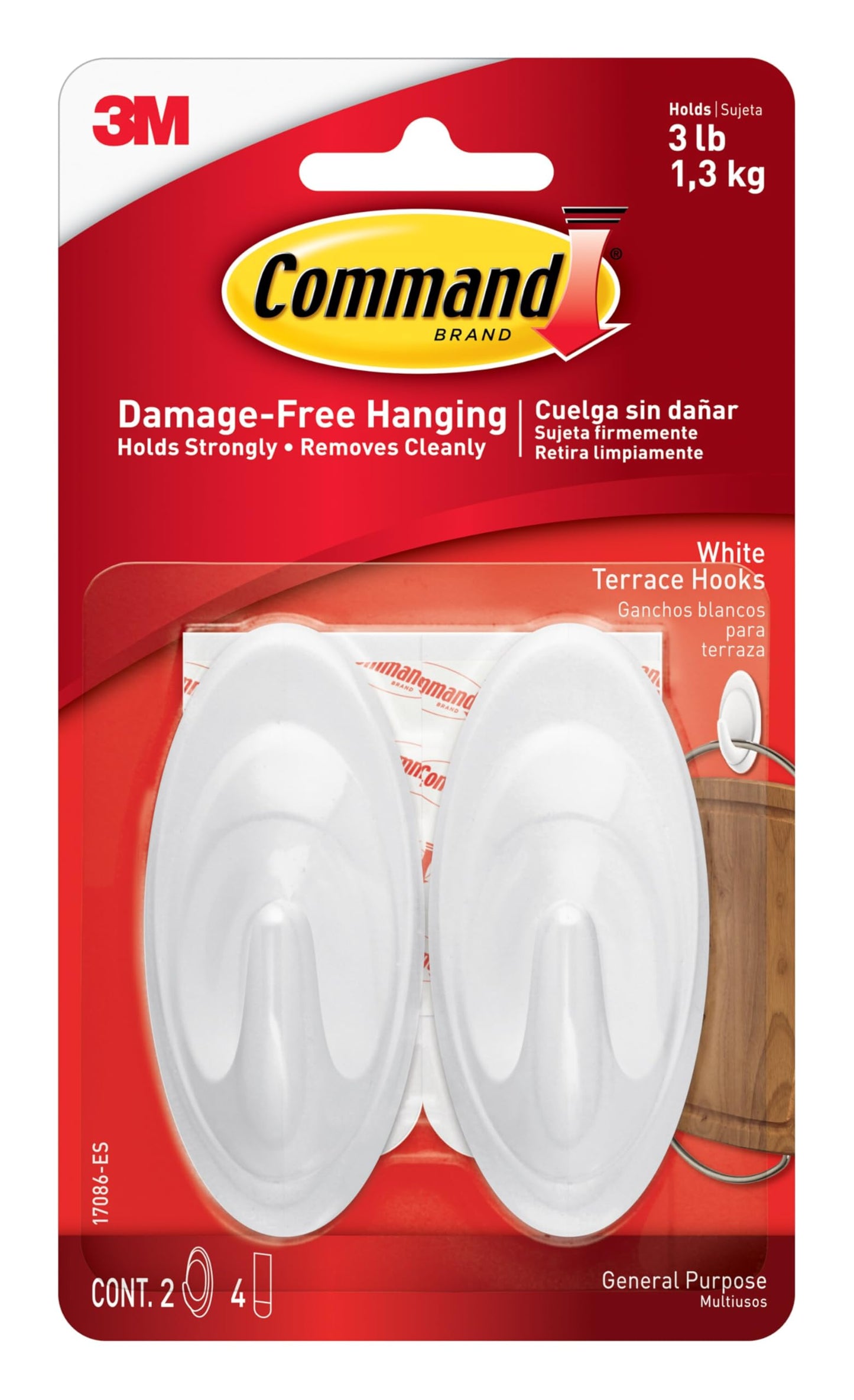 Command™ White Terrace Hooks 17086-ES, 2 hooks, 4 strips