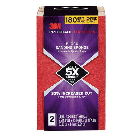 3M™ Pro Grade Precision™ Faster Sanding Sanding Block Sponge FSB180-PGP-2T, 2.5 x 4.5 x 1in, 180 grit, 2 each/pack