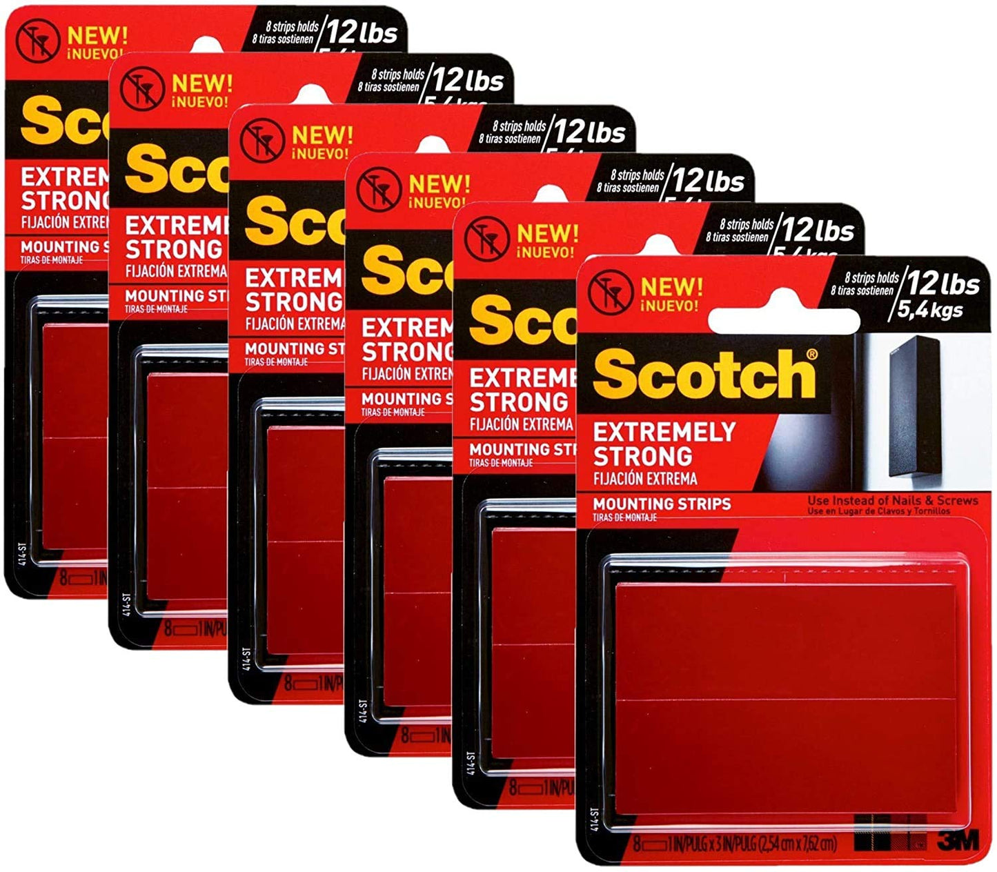 Scotch-Mount™ Extreme Double-Sided Mounting Strips 414H-ST, 1 in x 3 in (2,54 cm x 7,62 cm) EA, 8 Strips