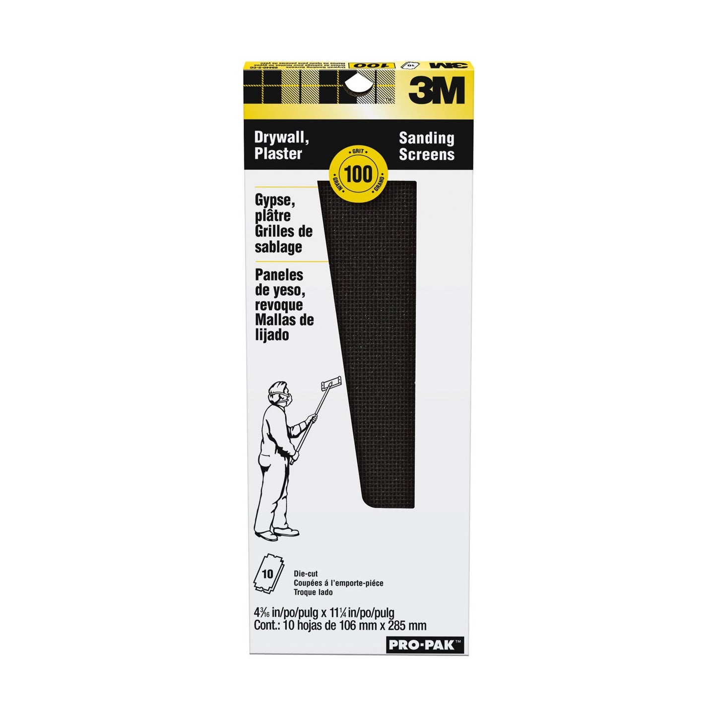 3M™ Drywall Sanding Screens 99440-5-CC, 4 3/16 in x 11 1/4 in, 100 grit, 10 screens/pk, 5 pks/cs