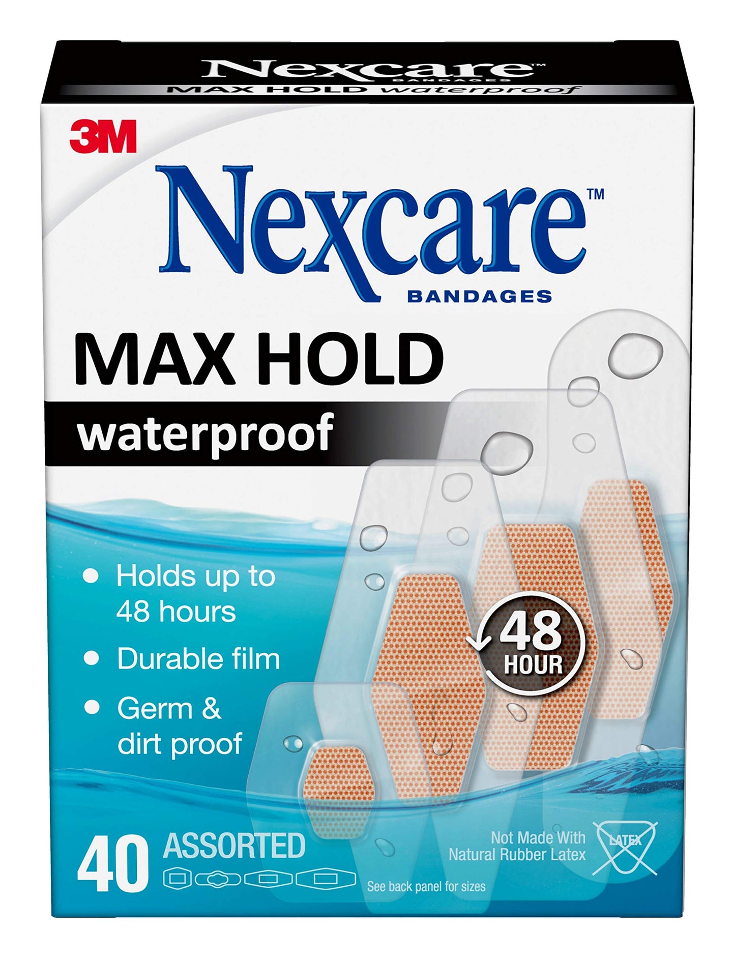 Nexcare™ Max Hold Waterproof Bandages MHW-40-NI, Assorted, 40 ct, Value Pack