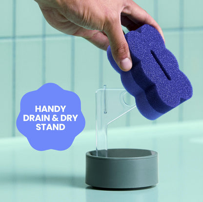 Brite by Scotch-Brite Scrub & Wipe with Drain + Dry Stand, Kitchen Sponge for Washing Dishes, 1 Scrub Sponge