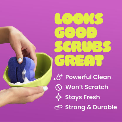 Brite by Scotch-Brite Scrub & Wipe with Drain + Dry Stand, Kitchen Sponge for Washing Dishes, 1 Scrub Sponge