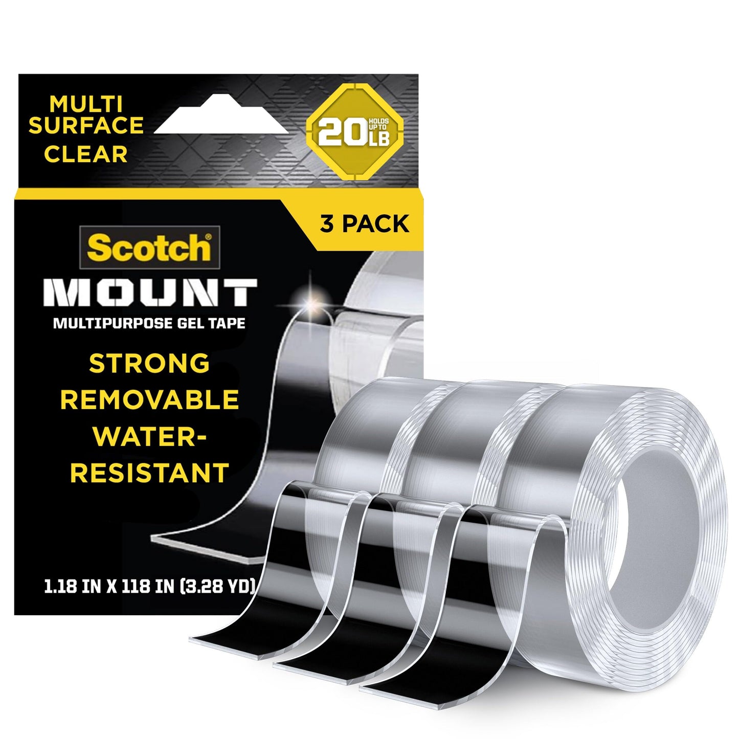 Scotch-Mount™ Multipurpose Gel Tape 420-3M-3ES, 30 mm x 3 m (1.18 in x 118 in), 3 Pack