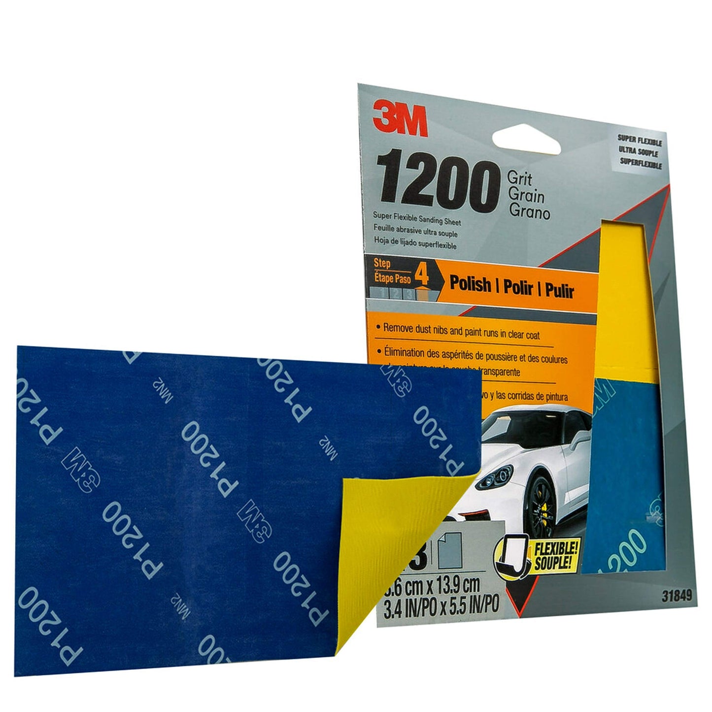 3M™ Super Flexible Sanding Sheets, 31849, 1200 Grit, 3 pack, 20 packs per case