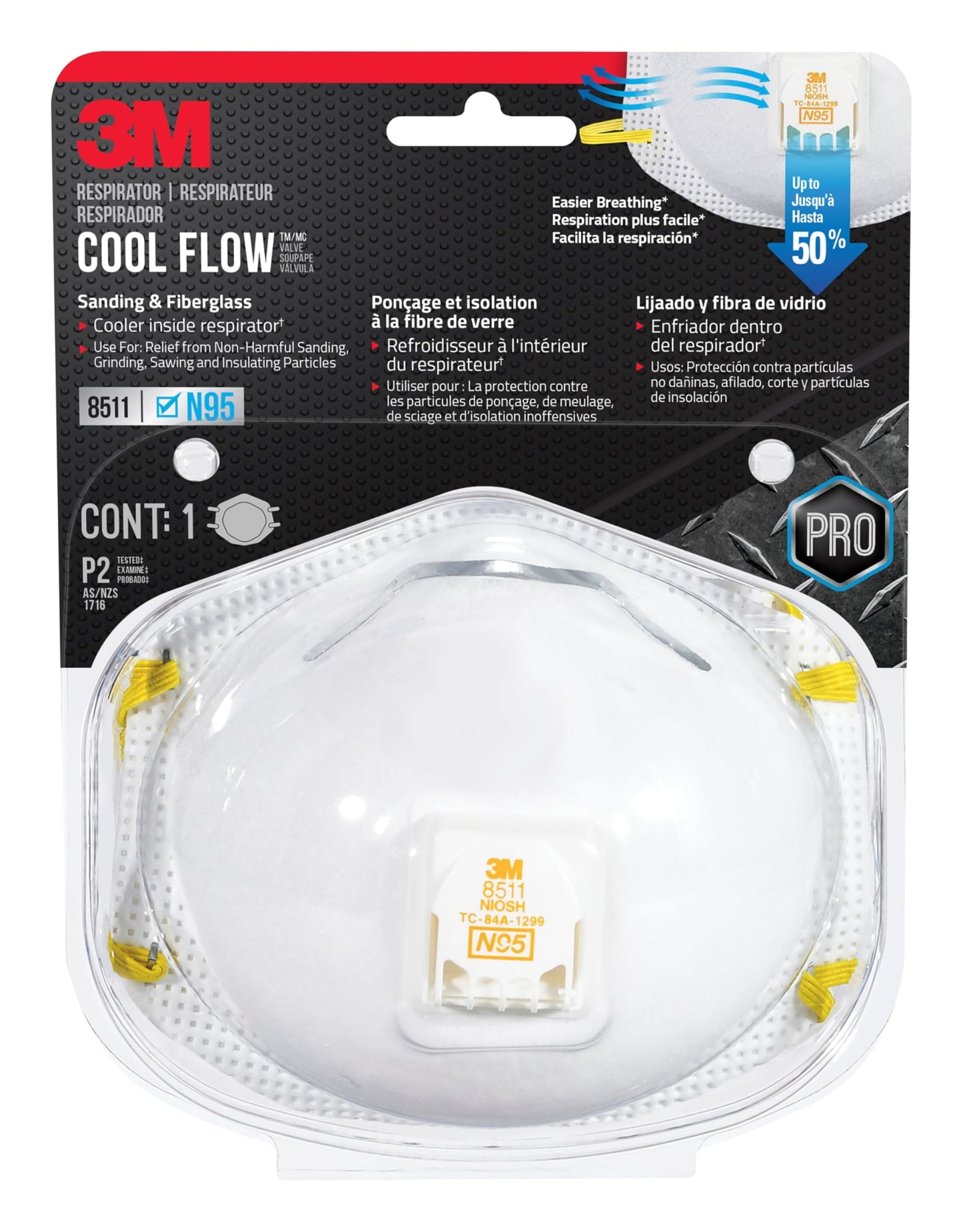 3M™ Sanding and Fiberglass Valved Respirator 8511H1-DC-PS, 1ea/pk, 12 pks/cs