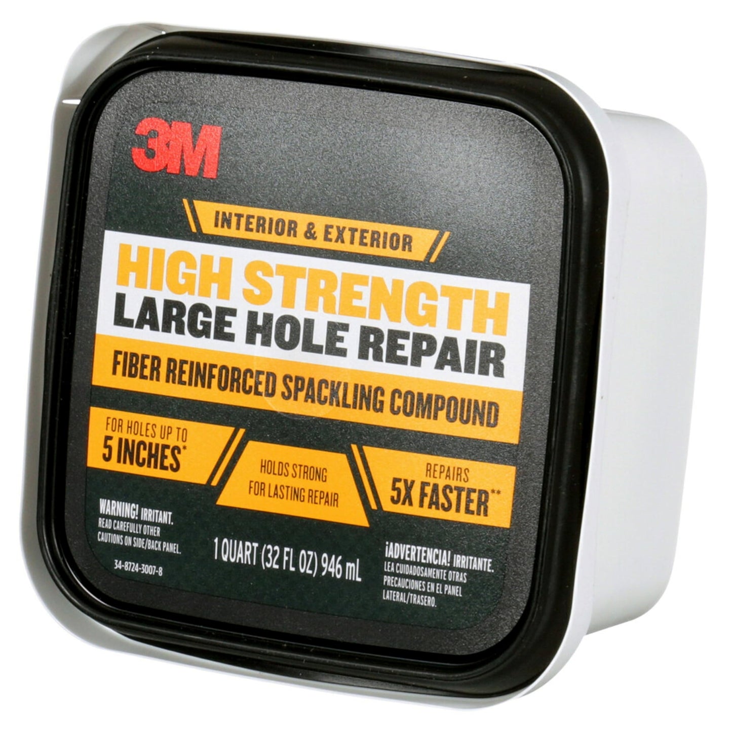 3M High Strength Fiber Reinforced Spackling Compound, 32 oz., Ideal for Large Hole Repair Cracks and Damaged Surfaces in Drywall, Plaster, Stucco, Concrete and Wood, For Easy Wall Repair (LHR-32-BB)