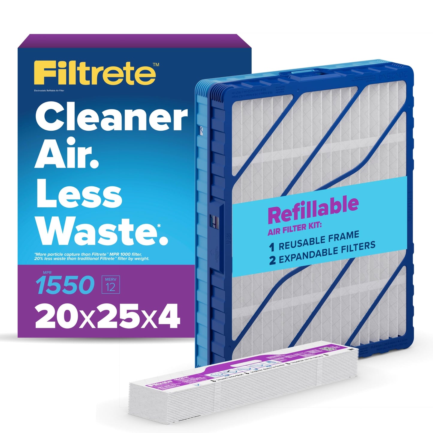 Filtrete™ Refillable Filter Kit 1550 MPR RS2003-4-2P-EC, 20 in x 25 in x 4 in (50.8 cm x 63.5 cm x 10.1 cm) 1 Frame & 2 Filters