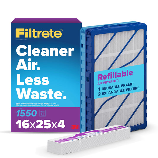 Filtrete™ Refillable Filter Kit 1550 MPR RS2001-4-2P-EC, 16 in x 25 in x 4 in (40.6 cm x 63.5 cm x 10.1 cm) 1 Frame & 2 Filters (Case of 1)