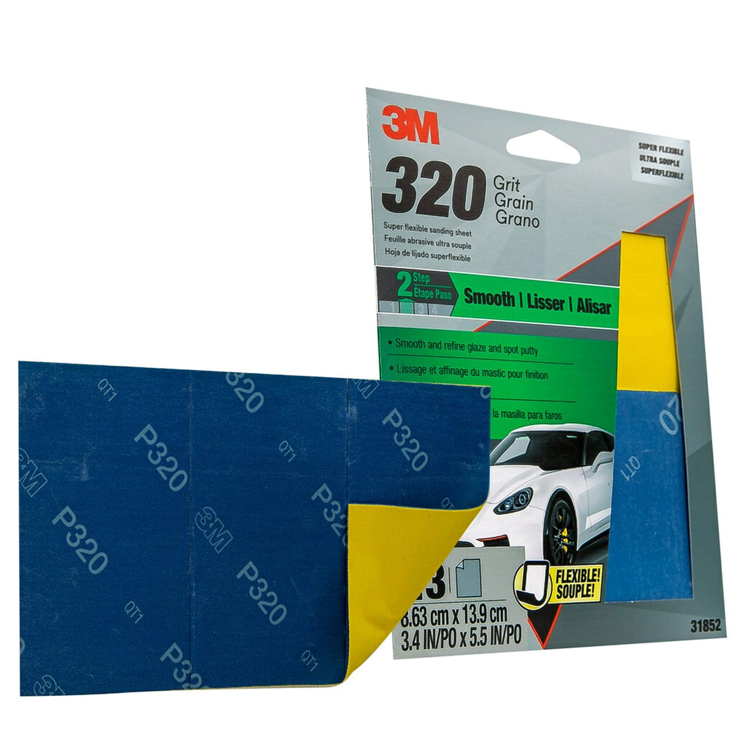3M™ Super Flexible Sanding Sheets, 31852, 320 Grit, 3 pack, 20 packs per case