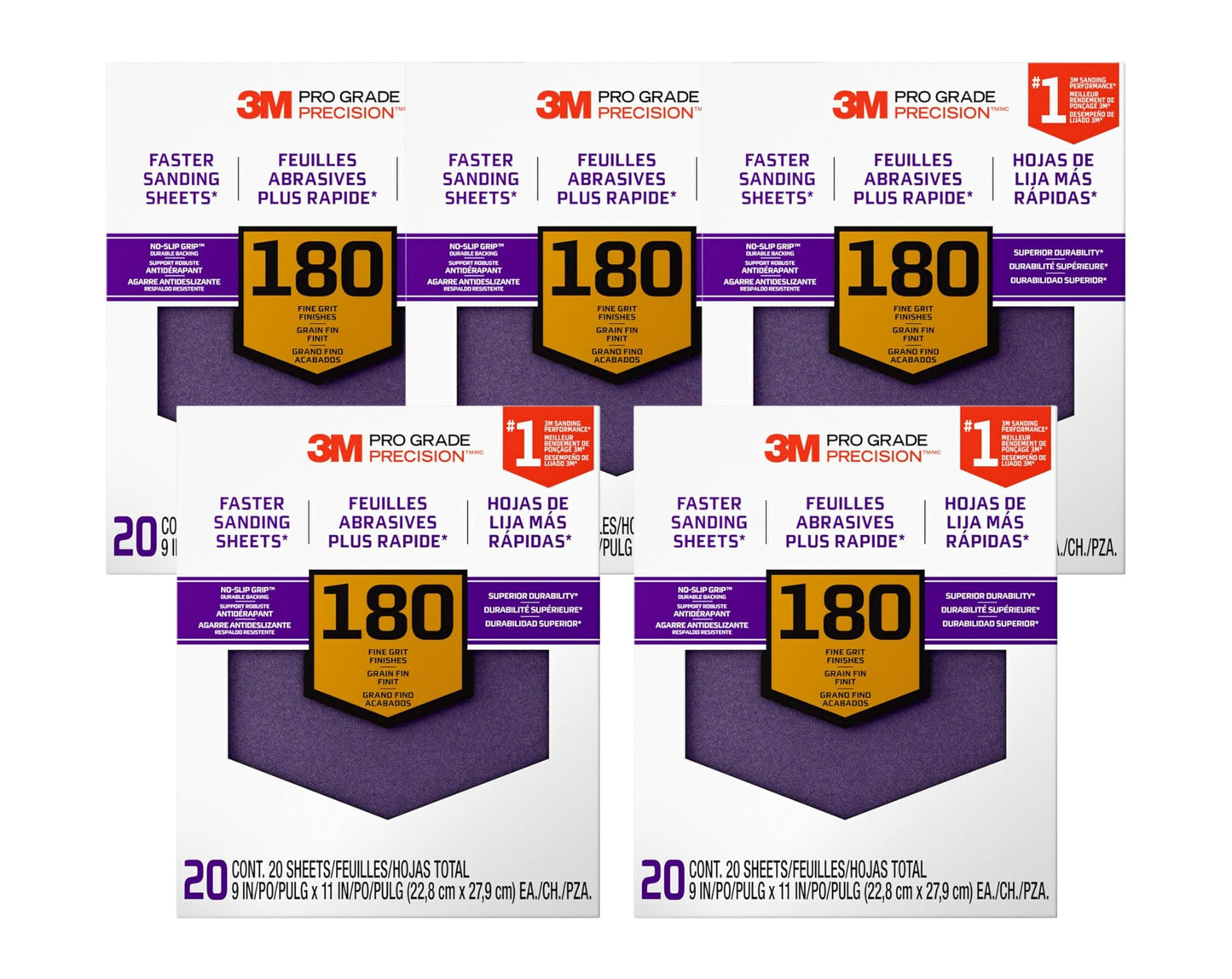 3M™ Pro Grade Precision™ Faster Sanding Sanding Sheets 180 grit Fine, 27180TRI-20, 9 in x 11 in, 20/pk
