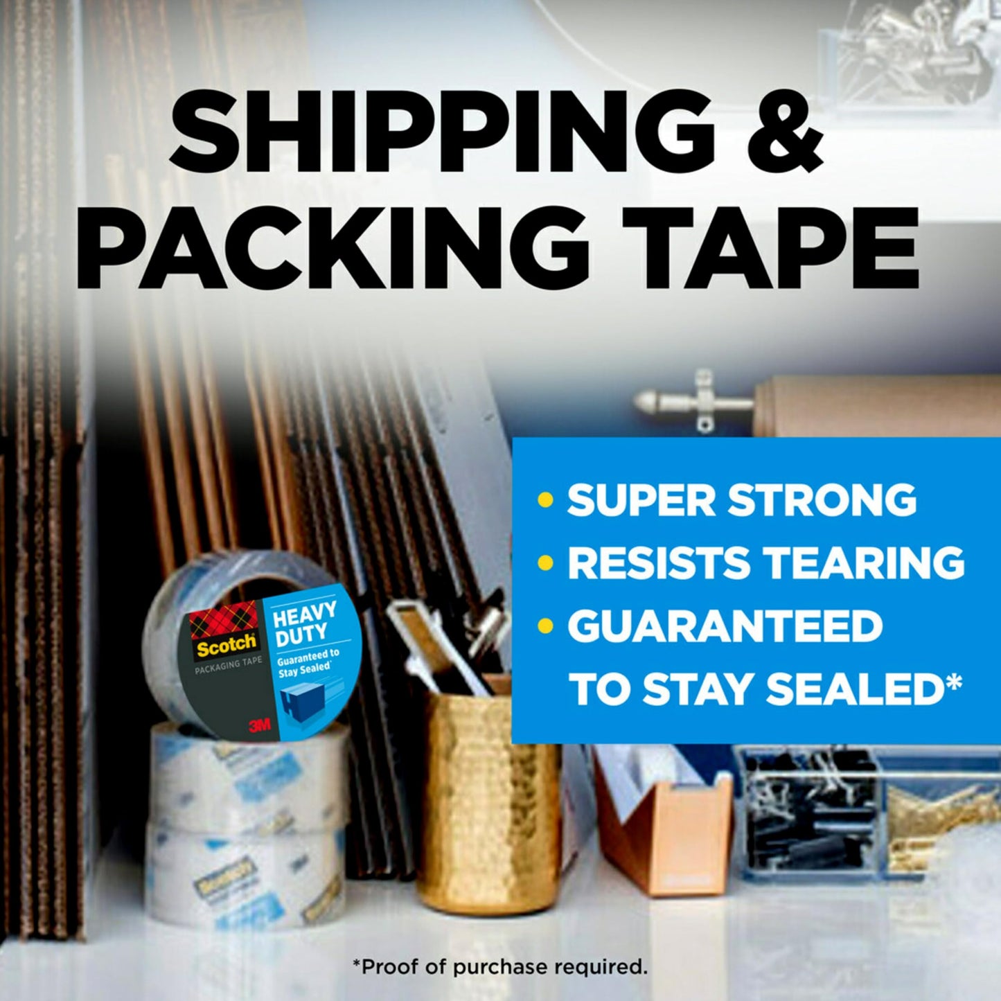 Scotch® Heavy Duty Shipping Packaging Tape 3850-LR6-6CC, 1.88 in x 54.6 yd (48 mm x 50 m), 6 Roll/Pack
