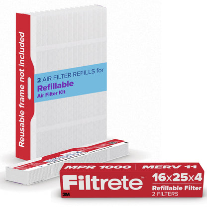 Filtrete™ Refillable Filter Refills 1000 MPR RFA01-4-2P-EC, 16 in x 25 in x 4 in (40.6 cm x 63.5 cm x 10.1 cm) 2 Filters