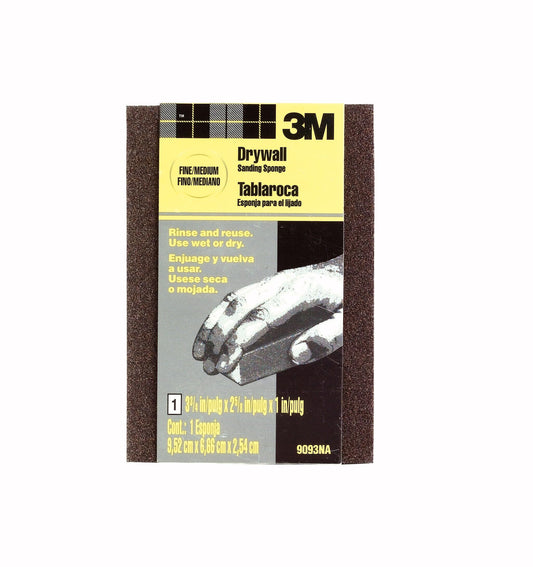 3M™ Drywall Sanding Sponge 9093DC, Dual Grit Block, 3 3/4 in x 2 5/8 in x 1 in, Fine/Medium
