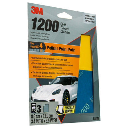 3M™ Super Flexible Sanding Sheets, 31849, 1200 Grit, 3 pack, 20 packs per case