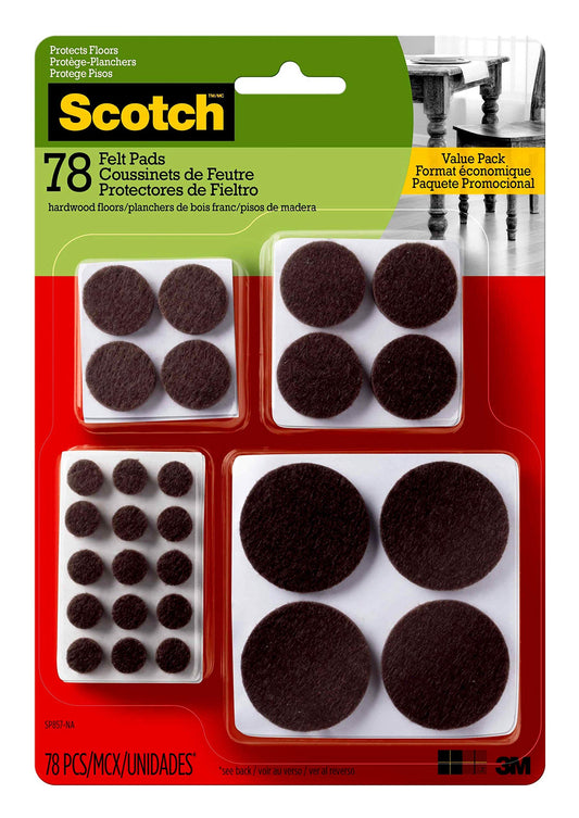 Scotch™ Round Felt Pads, SP857-NA, Multi Pack, Brown, 78pk