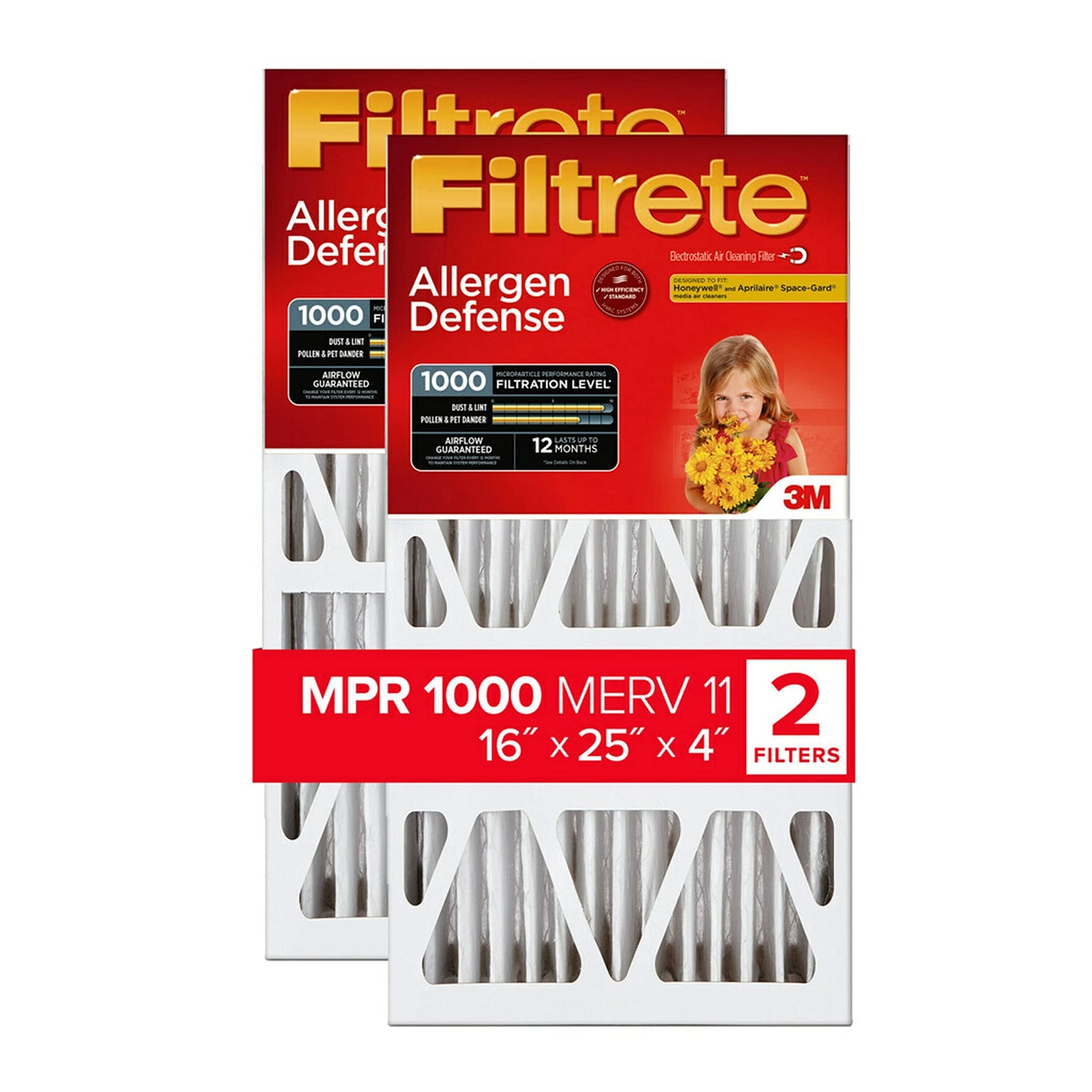 Filtrete™ Electrostatic Air Filter 1000 MPR NADP01-2PK-1E, 16 in x 25 in x 4 in (40.6 cm x 63.5 cm x 10.1 cm)