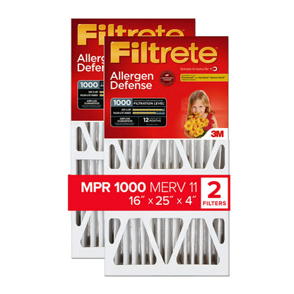 Filtrete™ Electrostatic Air Filter 1000 MPR NADP01-2PK-1E, 16 in x 25 in x 4 in (40.6 cm x 63.5 cm x 10.1 cm)