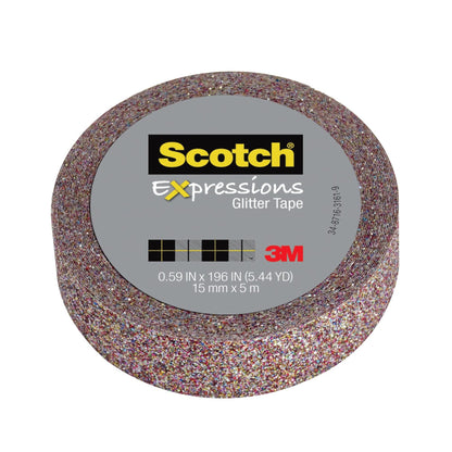 Scotch® Expressions Glitter Tape C514-MUL, .59 in x 196 in (15 mm x 5 m) Multi-Colored Glitter