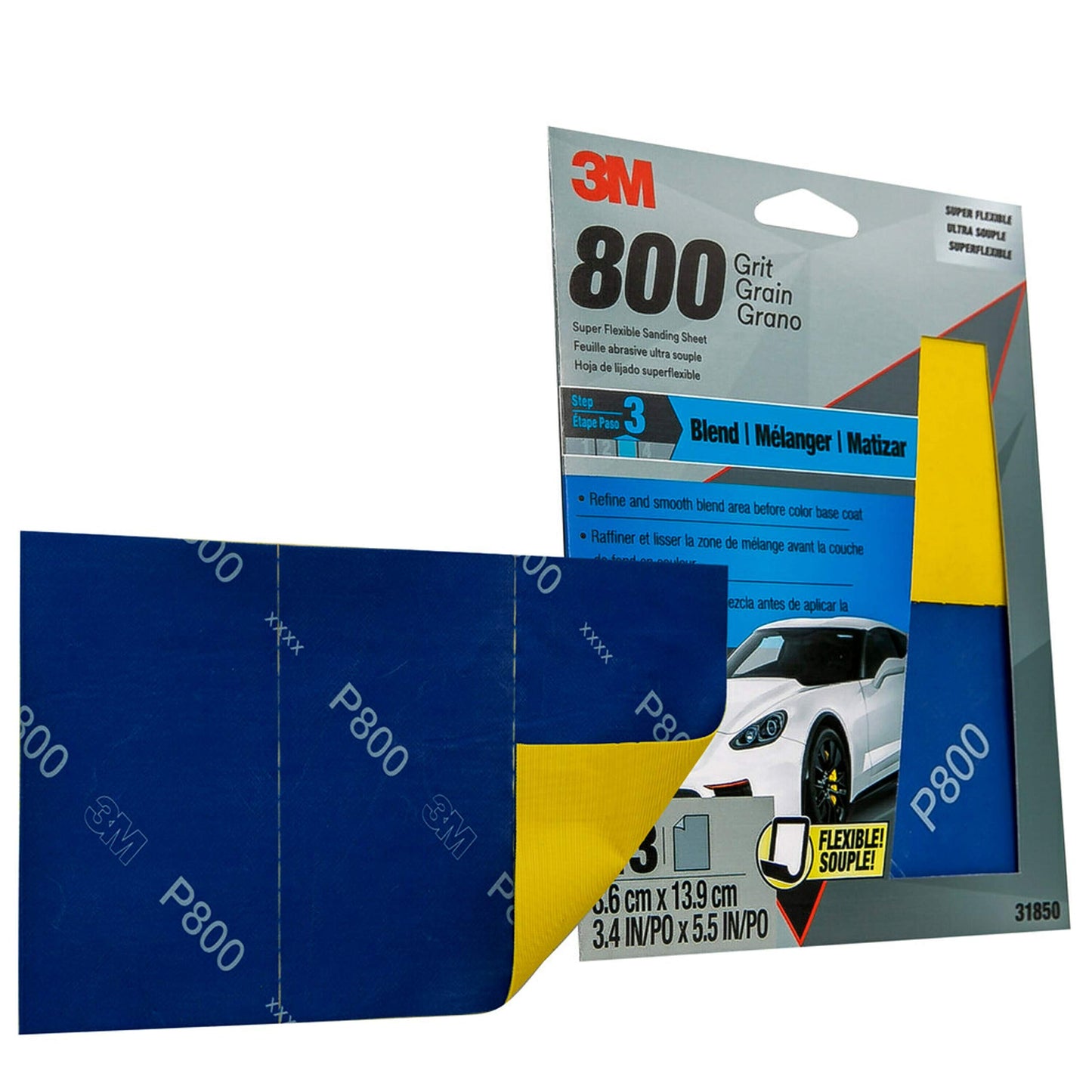 3M™ Super Flexible Sanding Sheets, 31850, 800 Grit, 3 pack, 20 packs per case